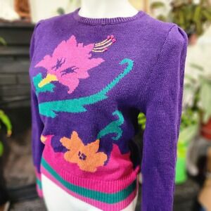 Vintage purple floral knit sweater women's size small
